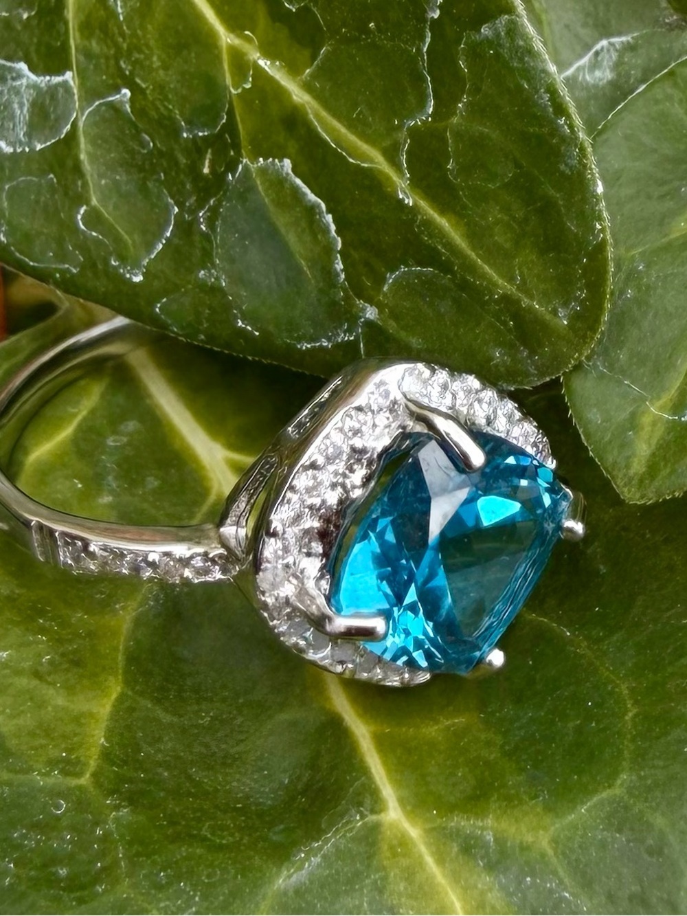 AAA London Blue Topaz Diamond Sapphire 14K Gold Sterling Ring Size 7
